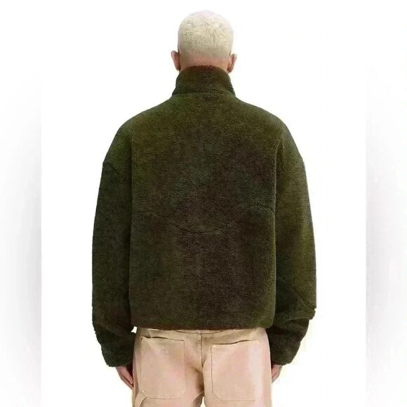 Reternity Deep Pile Jacket S Olive Green Cozy Fleece Standing Collar Pockets NWT - Picture 2 of 12